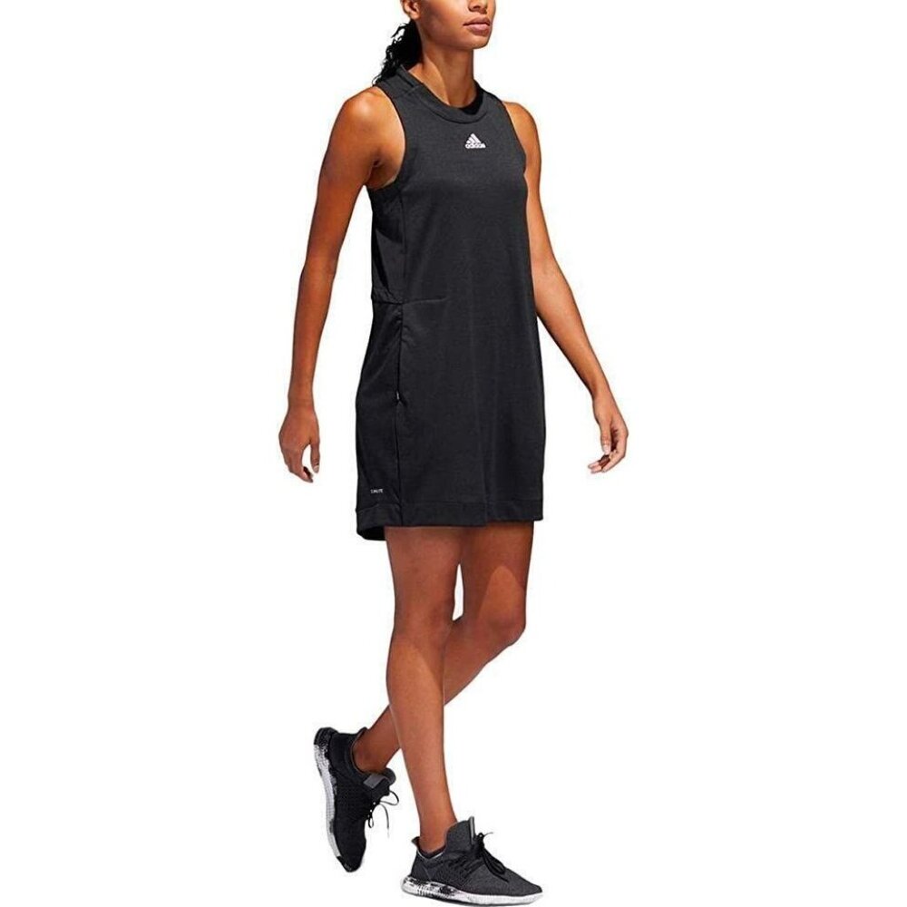 Adidas Womens Black Sleeveless Tennis Dress With Zipper Back & Pockets M